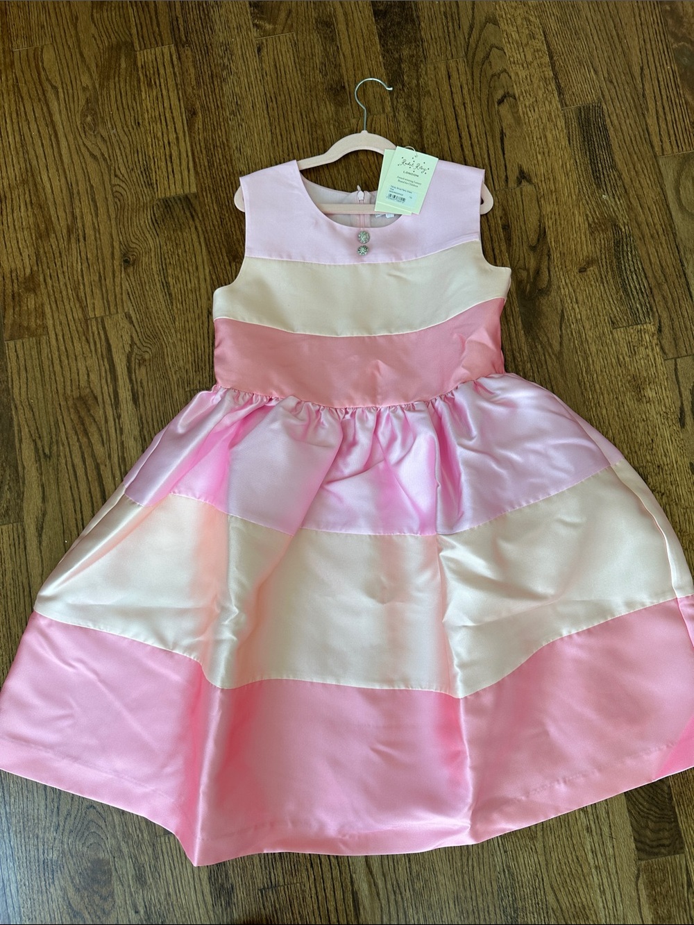 Rachel Riley Pink and Cream Satin Stripe Party Dress